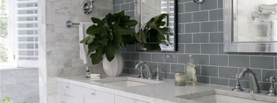 bathroom marble floors grey glass tile walls